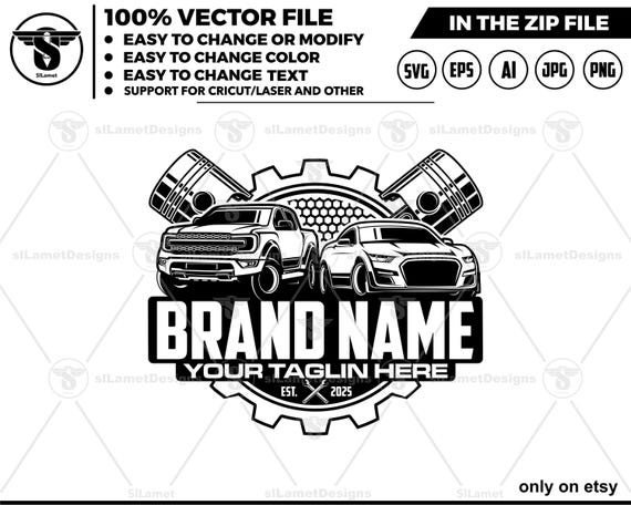 car service logo - car repair logo template - automotive logo, sport car and pickup, piston logo