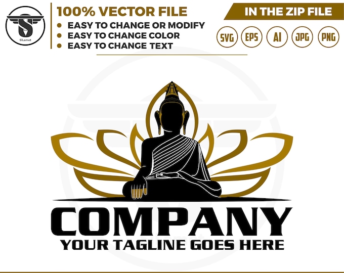 buddha and lotus logo - buddha statue logo -  meditation logo - chakra Meditation - yoga