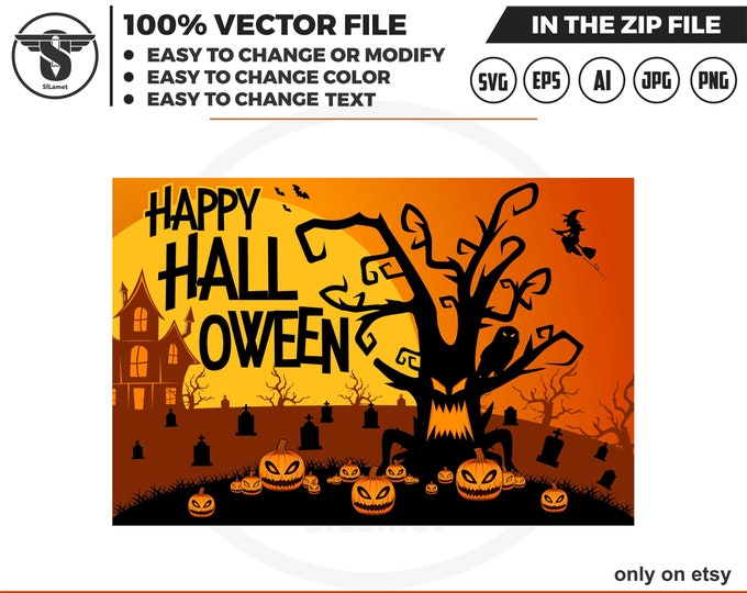 Halloween tree background - Halloween background - scary tree svg - living tree svg, devil tree svg