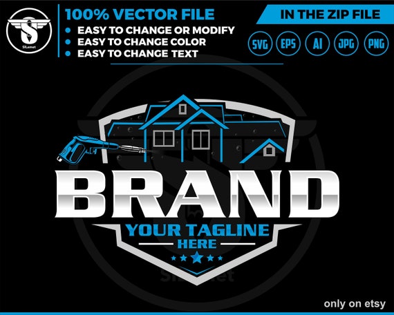 Pressure Wash logo - Wash House logo - house washing logo - wash logo - clean logo - line house log