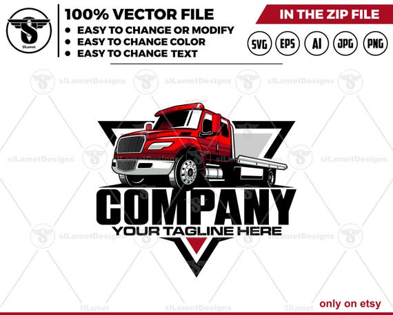 flat bed tow truck logo - flat bed towing - towing truck logo - Vehicle Recovery Logo - Towing Service logo  - Roadside Assistance logo