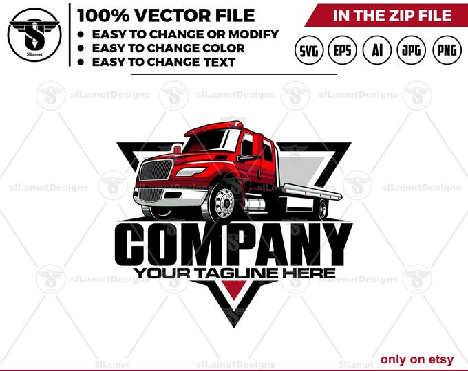 flat bed tow truck logo - flat bed towing - towing truck logo - Vehicle Recovery Logo - Towing Service logo  - Roadside Assistance logo
