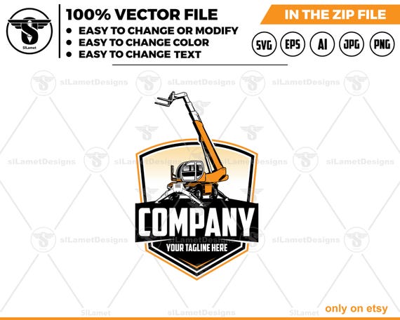 Rotating Reach Lift Logo - Telehandler Logo - Heavy Equipment logo - Construction Lift Design - Industrial Machinery Art