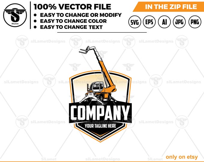 Rotating Reach Lift Logo - Telehandler Logo - Heavy Equipment logo - Construction Lift Design - Industrial Machinery Art