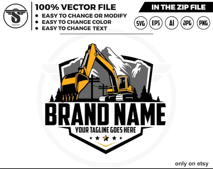 excavator and mountains logo -  equipment vehicles logo - heavy equipment svg - excavator svg