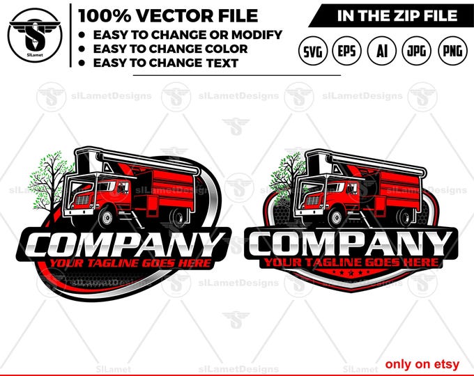 tree sevice logo - Forestry Bucket Trucks logo - chainsaw logo - tree cuting logo - bucket truck logo - Logging Equipment logo