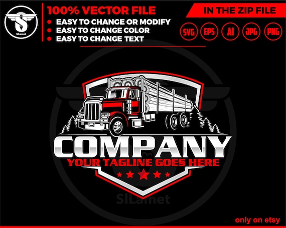 logging truck logo - truck hauling wood logo