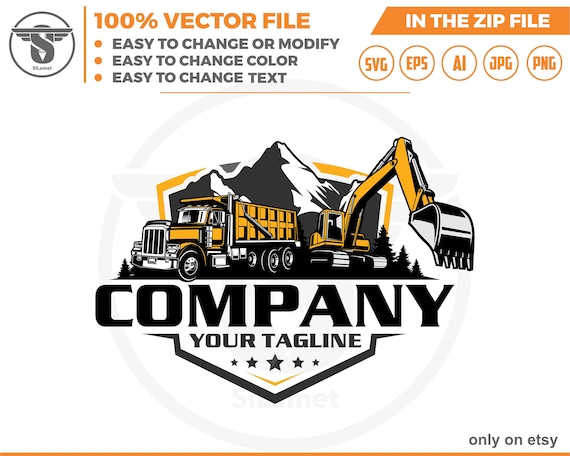 dump truck and excavator logo - equipment vehicles logo - heavy equipment svg