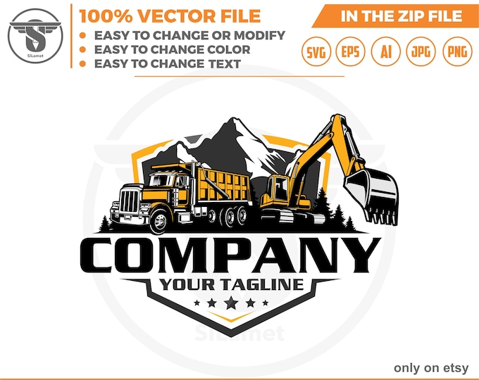 dump truck and excavator logo - equipment vehicles logo - heavy equipment svg
