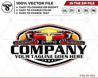 Combine Harvester Logo: Farming Equipment, Agricultural Machine Design (Digital Download)