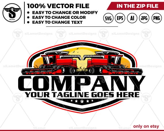Combine Harvester Logo - Farming Equipment Logo - Agricultural Machine Design - Grain Harvester logo - Field Work logo