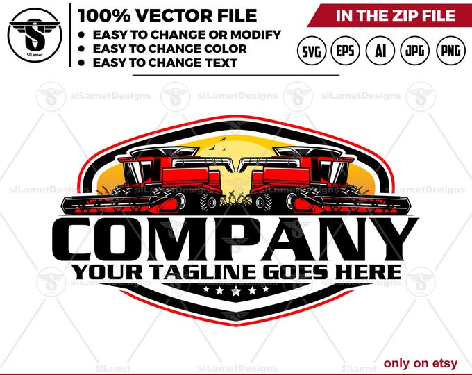 Combine Harvester Logo - Farming Equipment Logo - Agricultural Machine Design - Grain Harvester logo - Field Work logo