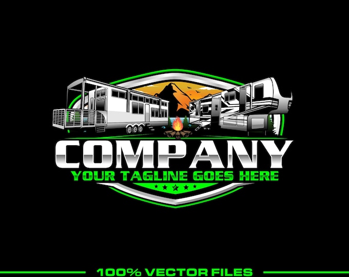 RV Park Logo: Fully Editable, Fifth Wheel Park Model Camper Design
