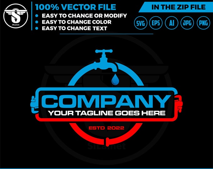 plumbing logo -Plumbing services logo - plumber logo - repair plumbing logo - heating and cooling plumbing