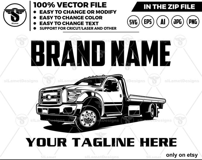 Flatbed pickup svg - pickup towing svg - tow truck svg - tow truck for cutting - tow truck black and white - tow truck silhouette - ford tow