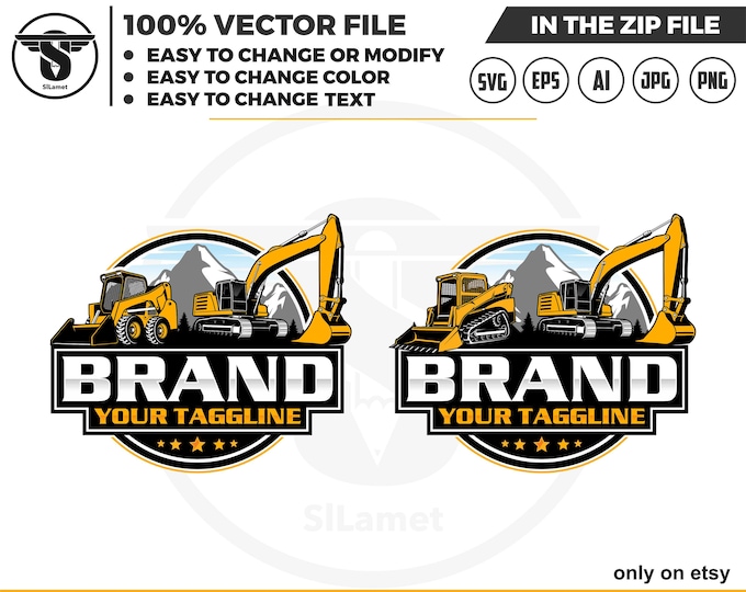 skid steer and excavator logo svg, skid steer Bulldozer logo, skid steer SVG, Wheel Loader Svg, skid steer excavator,mini excavator svg