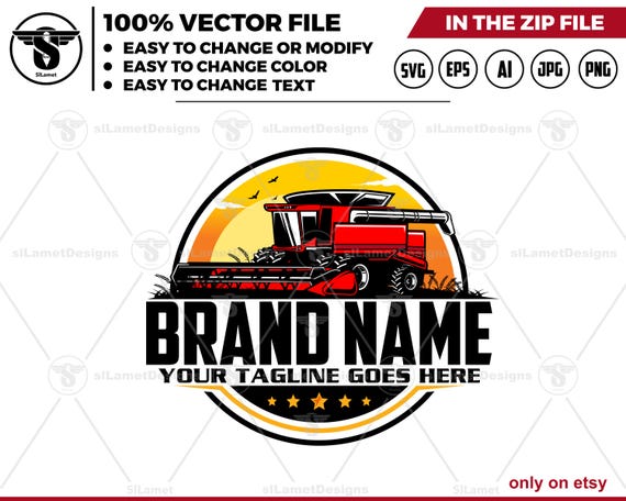 Combine Harvester Logo - Farming Equipment Logo - Agricultural Machine Design - Grain Harvester logo - Field Work logo