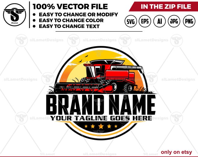 Combine Harvester Logo - Farming Equipment Logo - Agricultural Machine Design - Grain Harvester logo - Field Work logo