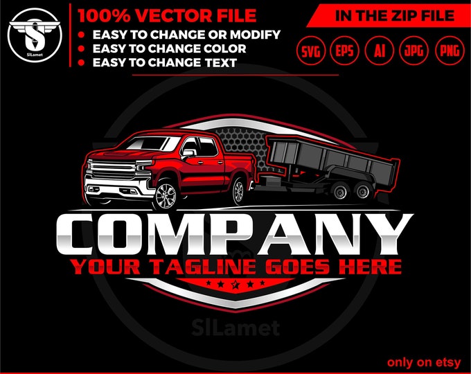 pickup and dump trailer logo - pickup and Bumper Pull Dump Trailer - trailer towing logo - towing Company Logo - chevy truck 2021