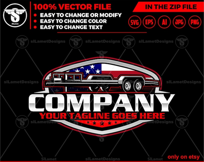 america flatbed trailer logo, flat bed trailer rental logo, trailer rental logo , towing trailer logo, trailer rental logo - hotshot logo