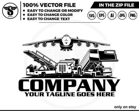 airport vehicles logo - airplane logo - Tugs tractor, belt loaders, pushback, plane  logo