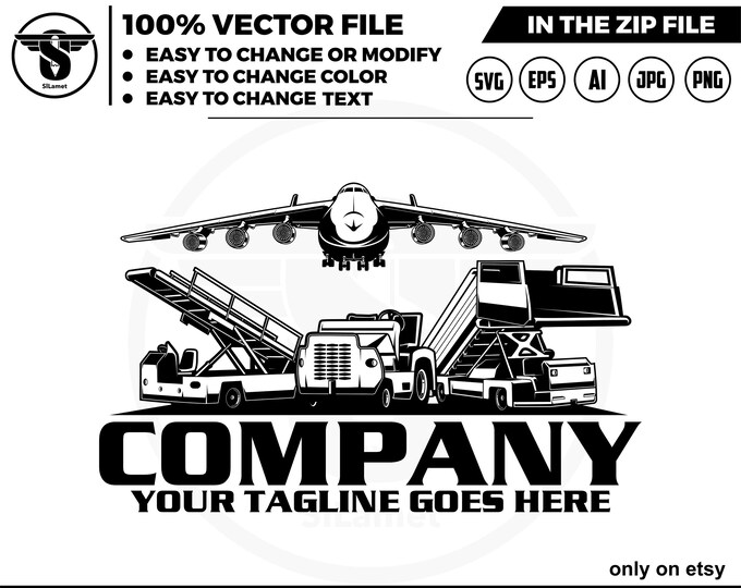 airport vehicles logo - airplane logo - Tugs tractor, belt loaders, pushback, plane  logo