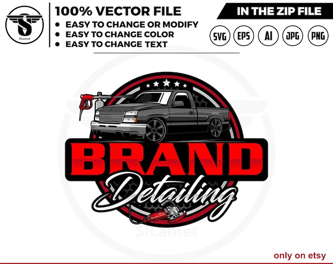 Car wash pickup truck logo template - car wash logo - car wash svg - cleaning car logo - automotive - detailing logo - Silverado paired