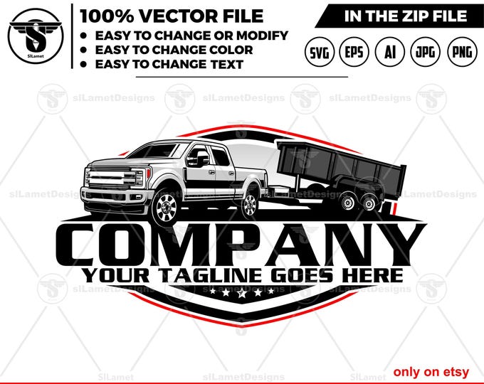 pickup and dump trailer logo - pickup and trailer logo - dump trailer services logo - dump junk services logo - dump trailer