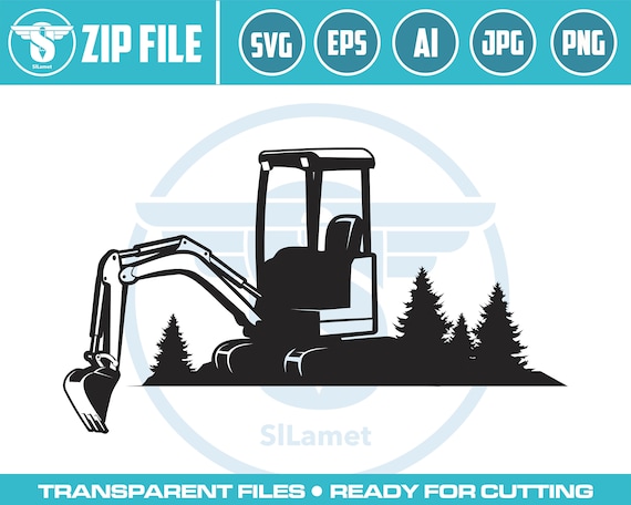 skid steer excavator, mini excavator, excavator svg, excavator silhouette, digger svg, construction svg, excavator clipart, heavy equipment
