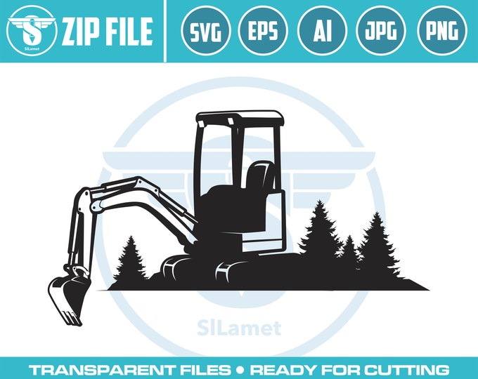 skid steer excavator, mini excavator, excavator svg, excavator silhouette, digger svg, construction svg, excavator clipart, heavy equipment