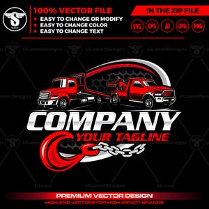 レッカー車のロゴテンプレート：牽引チェーンSVG、18輪車（デジタルダウンロード）