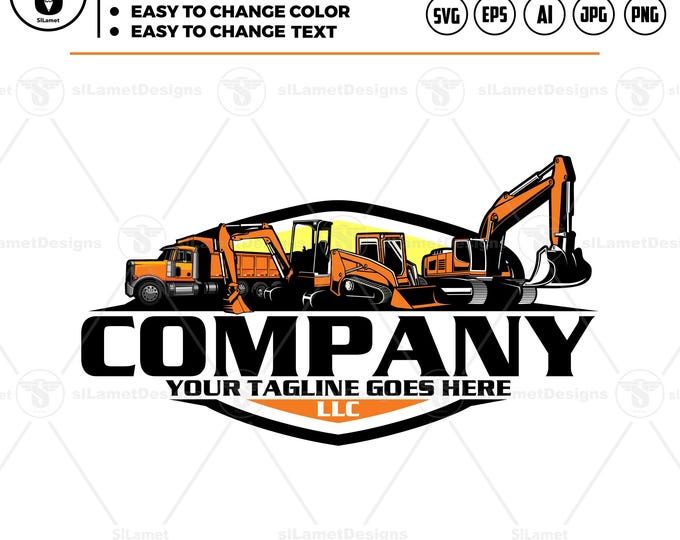 Heavy Equipment Logo SVG: Dump Truck, Excavator, Skid Steer, Mini Excavator