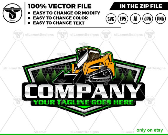 Skid Steer Loader Logo  - Compact Loader Logo Template - Construction Equipment Branding - Skid Steer Logo