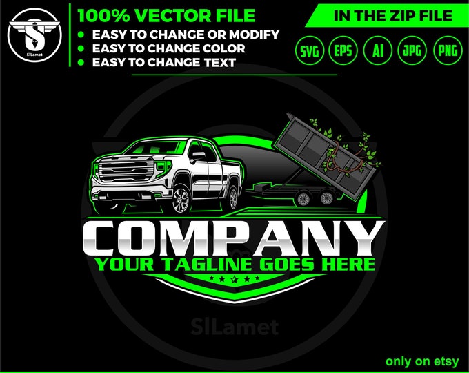 pickup and dump trailer logo - pickup and Bumper Pull Dump Trailer - trailer towing logo - dump rental Logo - 2022 GMC SIERRA 1500