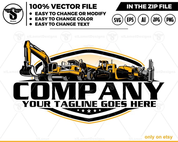 equipment vehicles road logo, heavy equipment road svg, road repair equipment logo, big dump truck, bulldozer, Vermeer Drills, excavator
