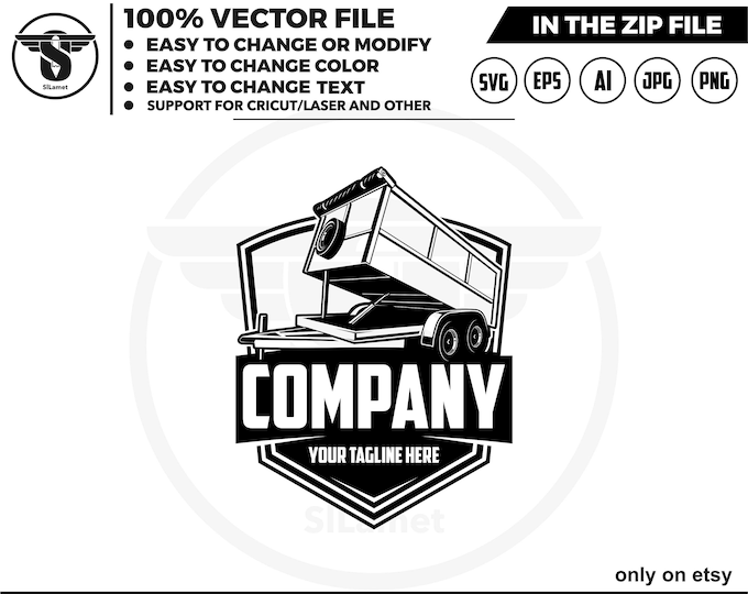 silhouette dump trailer logo, trailer towing logo, truck pickup logo svg, towing Company Logo, pickup truck outline, pickup truck dump