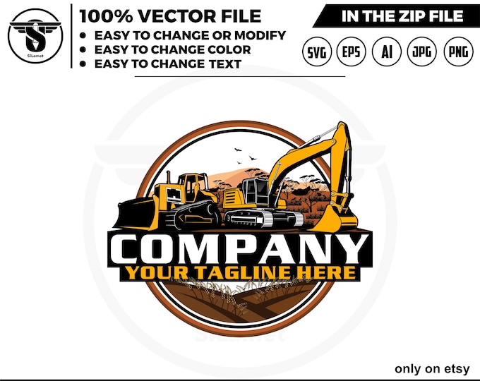 Australia excavator and bulldozer logo - digging logo - earth digging logo - excavator svg - Heavy Equipment logo, Construction Logo
