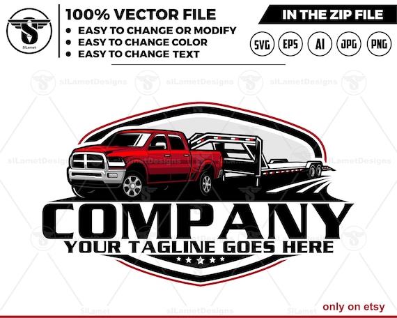 pickup and gooseneck trailer logo - pickup and trailer logo - hotshot logo - towing Company Logo - Dodge Ram truck  gooseneck trailer