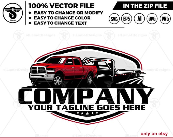 pickup and gooseneck trailer logo - pickup and trailer logo - hotshot logo - towing Company Logo - Dodge Ram truck  gooseneck trailer
