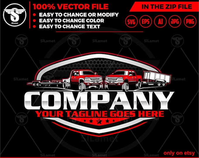 pickup and dump trailer, flatbed trailer logo - pickup and Bumper Pull Dump Trailer - dump towing logo - dump rental Logo -gmc pickup truck