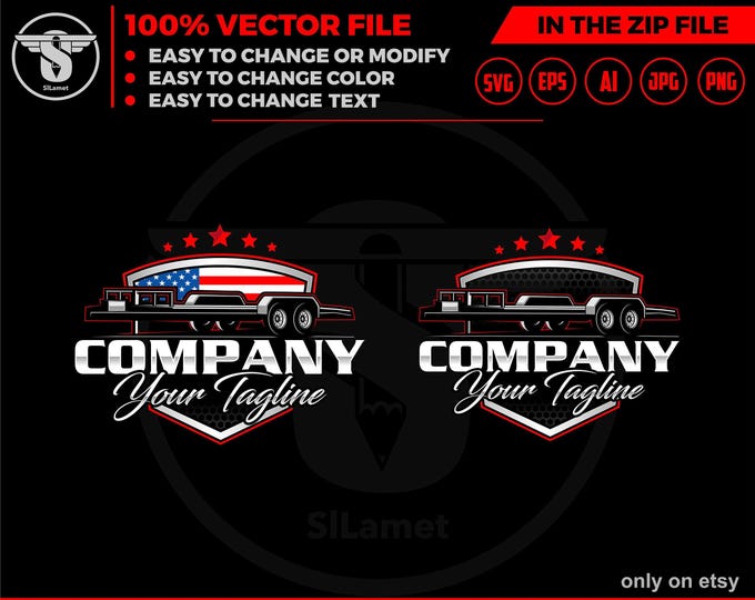 American Flatbed Trailer Logo: Equipment Hauling Transport Vector Designs (SVG, EPS, PNG)