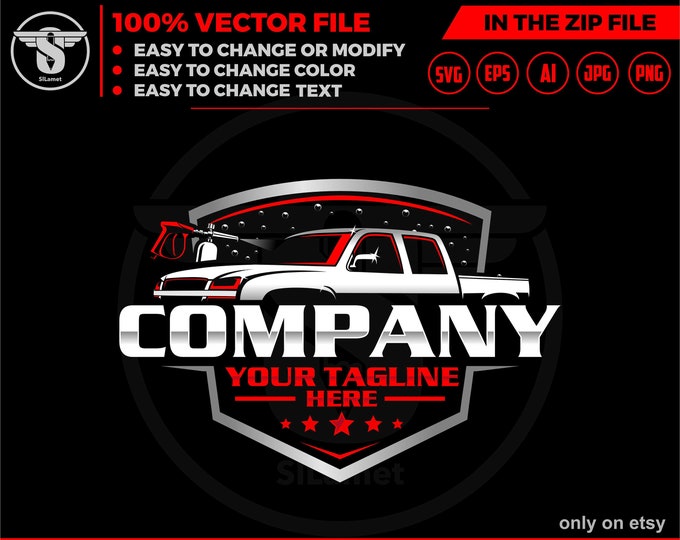 pickup wash logo, auto detailing pickup logo template - Car Detailing Services logo - car wash logo template - car clean logo - washing logo