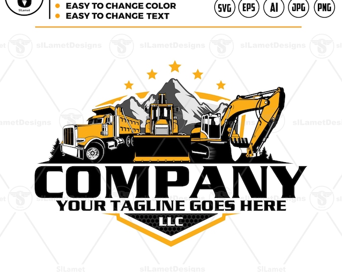equipment vehicles logo: heavy equipment, Bulldozer svg, dump truck, excavator