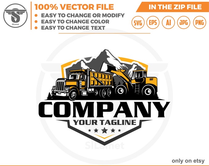 dump truck and skid steer logo - equipment vehicles logo - heavy equipment svg