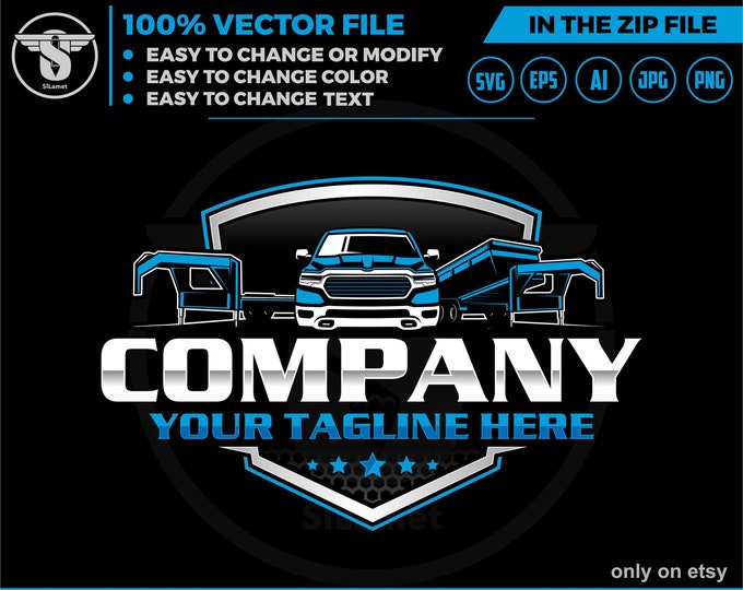 pickup, dump trailer and flat bed trailer logo, flat bed and dump trailer rental logo, trailer rental logo , towing logo