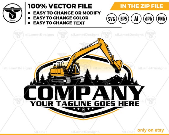 Excavator Logo - Digger Logo - Heavy Equipment logo - Construction Machine Art - Earth Mover logo
