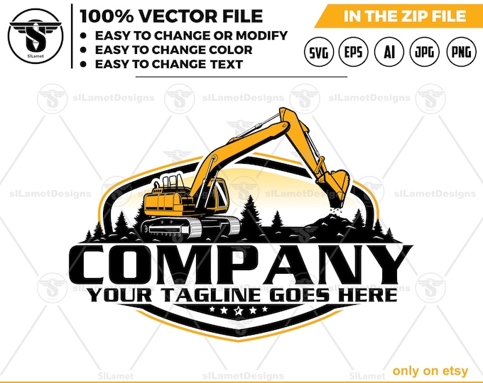 Excavator Logo - Digger Logo - Heavy Equipment logo - Construction Machine Art - Earth Mover logo