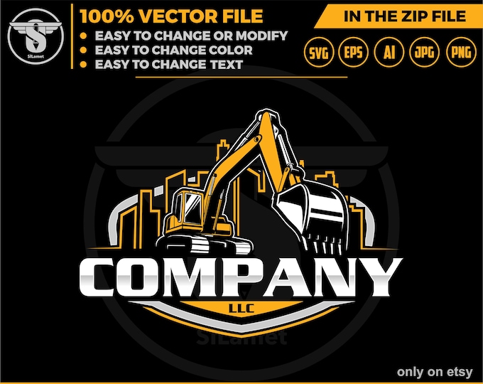Excavator city logo - Excavator black background - Excavator svg - Construction Logo svg