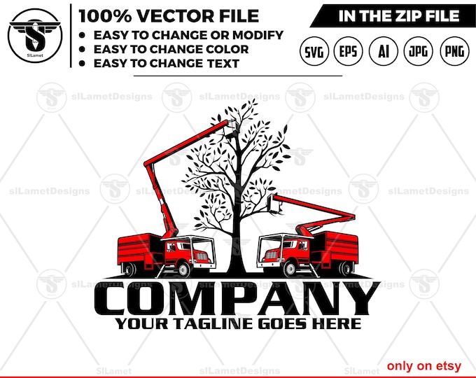 tree sevice logo - Forestry Bucket Trucks logo - chainsaw logo - tree cuting logo - bucket truck logo - Logging Equipment logo