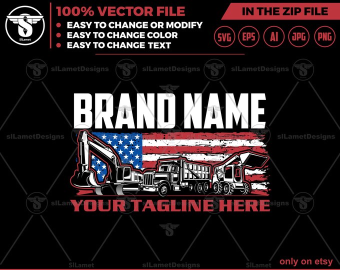 american heavy equipment logo - dump truck, excavator, skid steer logo